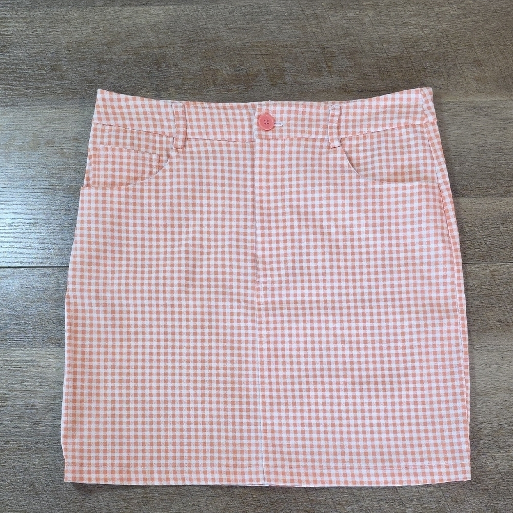 Forever 21 -Orange and White Gingham Mini Pencil Skirt. Size L